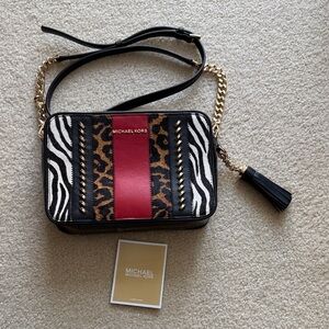 Michael Kors Zebra and Leopard Print Crossbody Bag - Red and Black